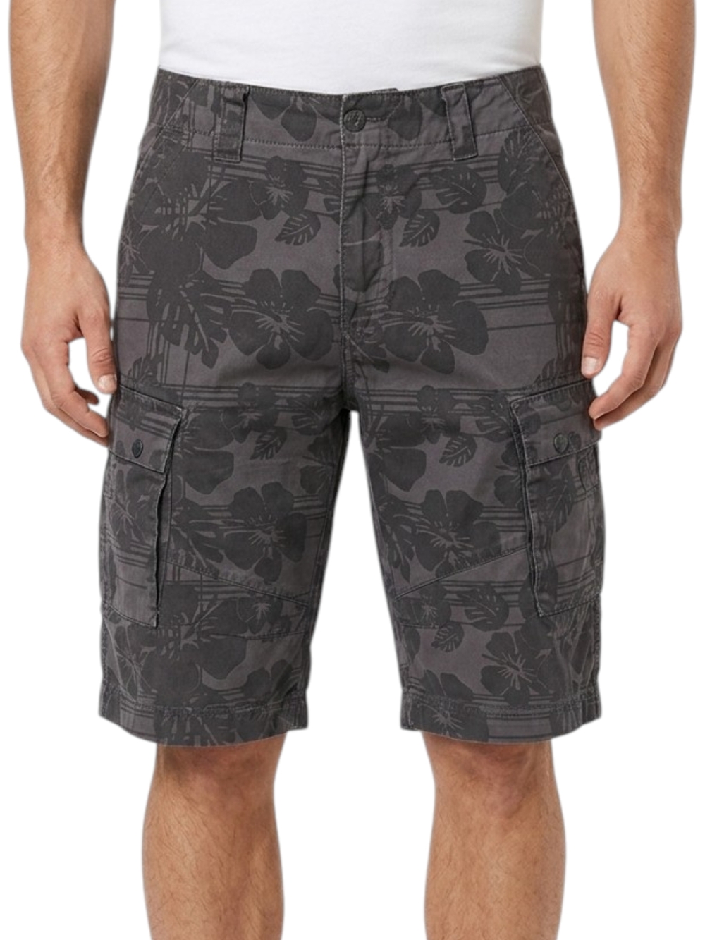 Vintage Red Snap Floral Cargo Shorts Brown Hibiscus Print Tropical 34